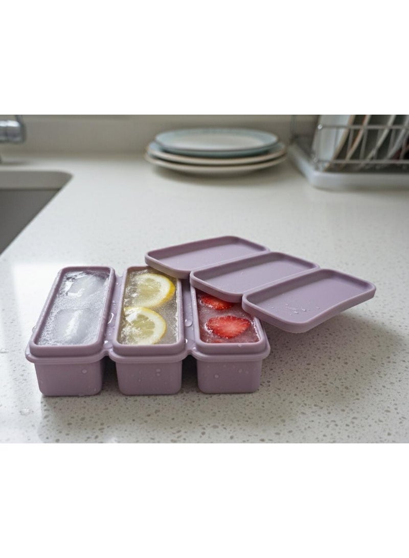 سبيس شوب صواني مكعبات ثلج سيليكون مع أغطية طقم من 3 قوالب مرنة 12 في 9 سم تصميم سهل الإخراج وموفر للمساحة خالية من مادة البيسفينول أ الوان متعدده - Image 3